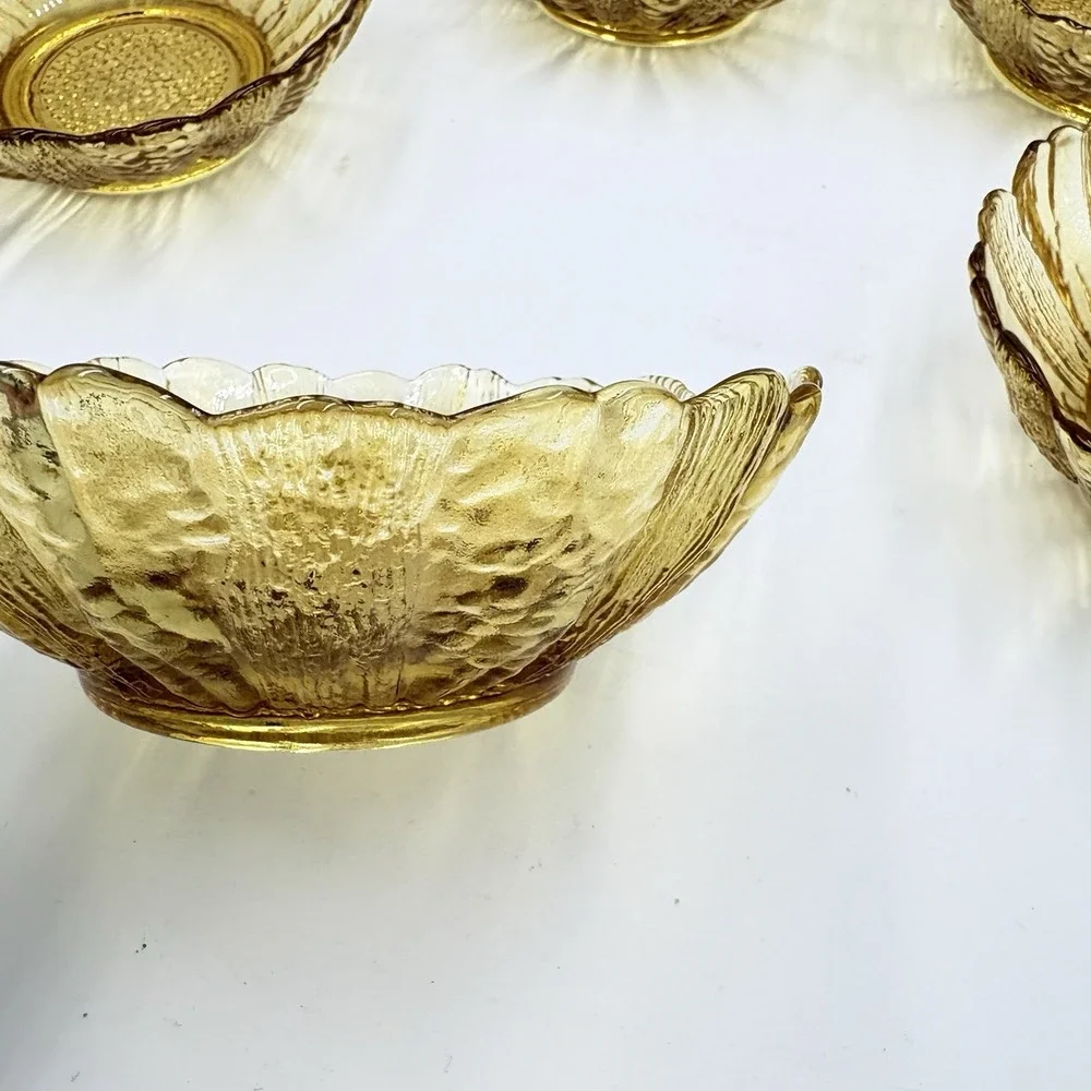 Vtg Indiana Glass Textured Amber Sunflower  Bowls‎ 6